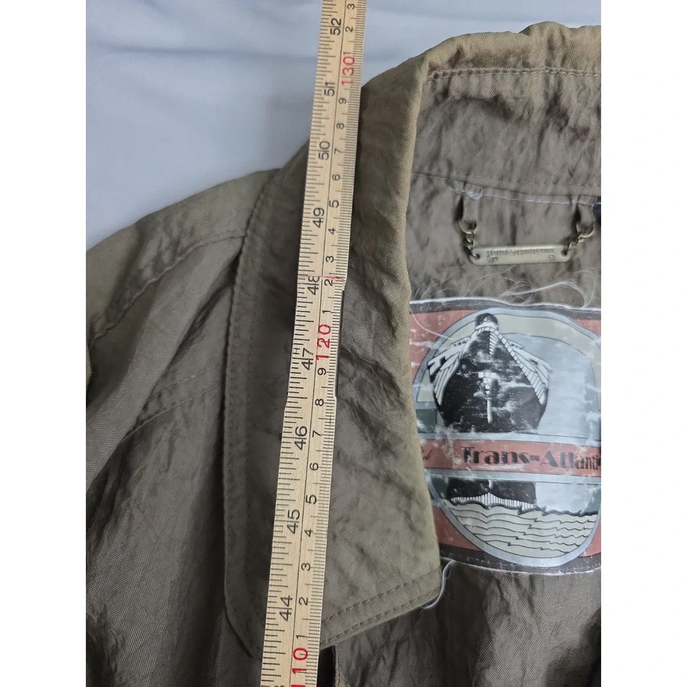 VTG 80s Trans-Atlantique Brown Nylon Utility Trench Coat Women Medium Oversized
